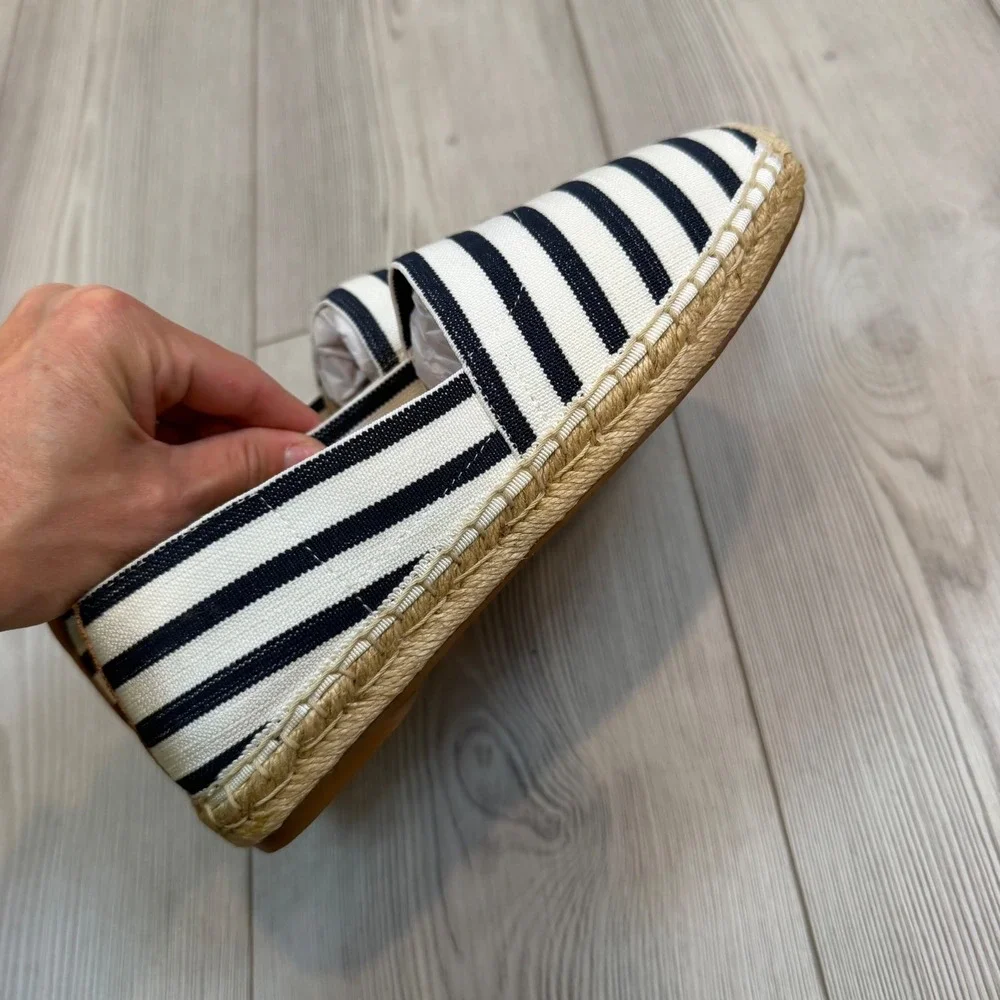 NEW Vionic Coast Valeri Navy Stripe Espadrille Slip On Flat Orthaheel Womens 6